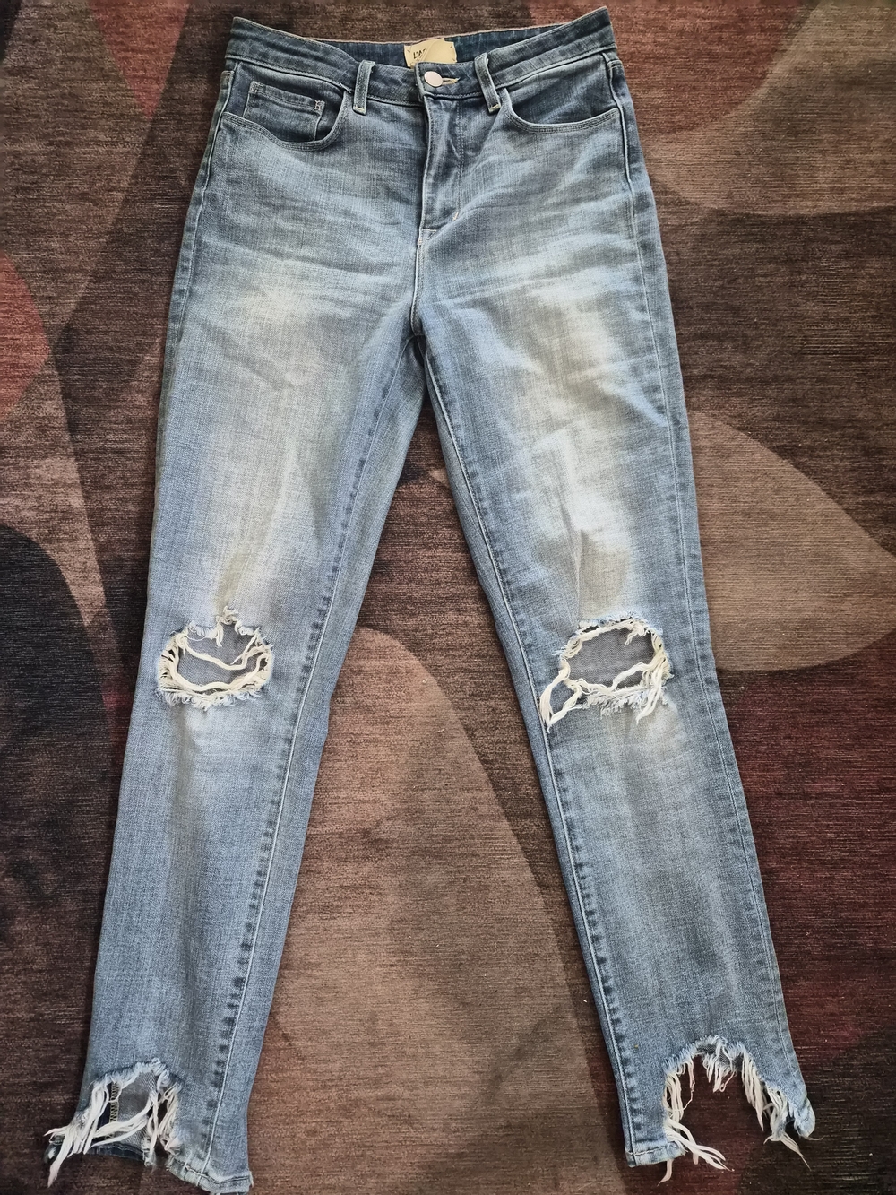 L'AGENCE Light Blue Distressed Skinny Jeans with Frayed Hems